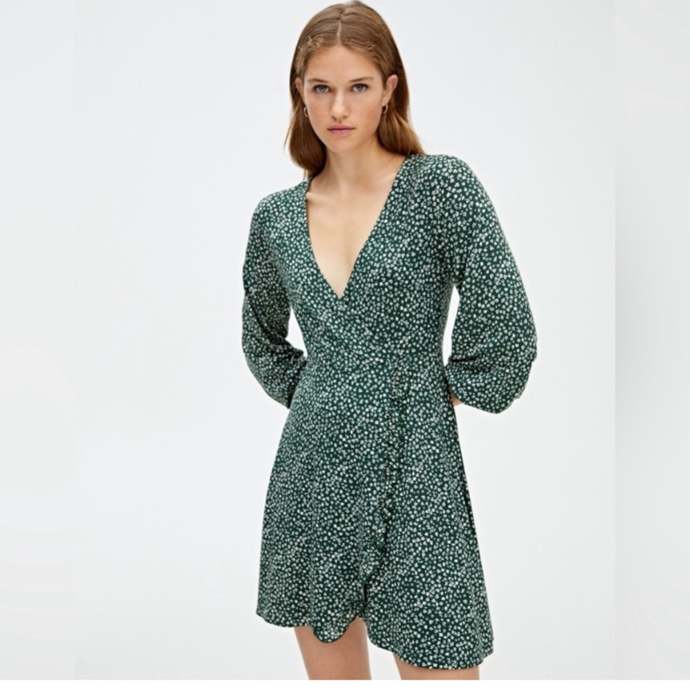Pull&Bear Green Patterned Dress, Medium